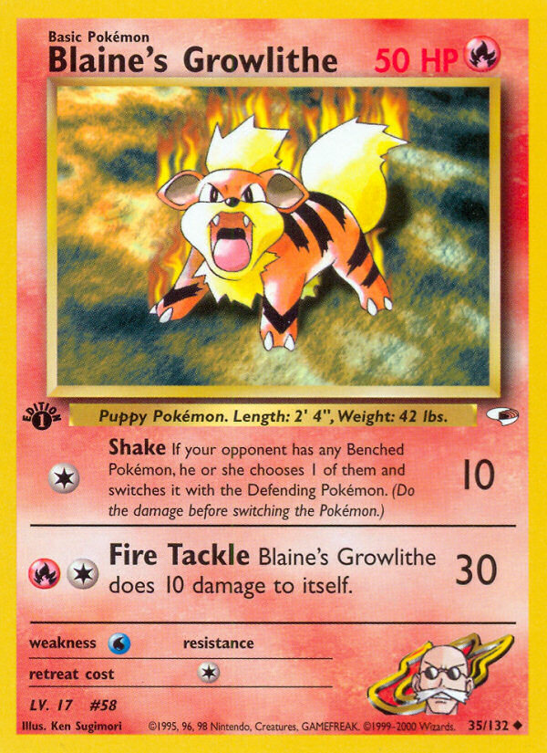 Pokemon TCG: Gym Heroes - Blaine's Growlithe - 1st Edition - 35/132 - Near Mint