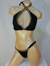 Exotic dancer stripper medium black/red two piece bikini dance outfit-dancewear