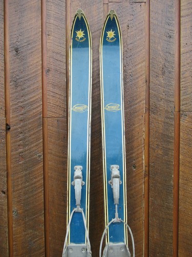 VINTAGE HICKORY Wooden 74" Skis Has BLUE Finish Signed EDELWEISS - Picture 2 of 4