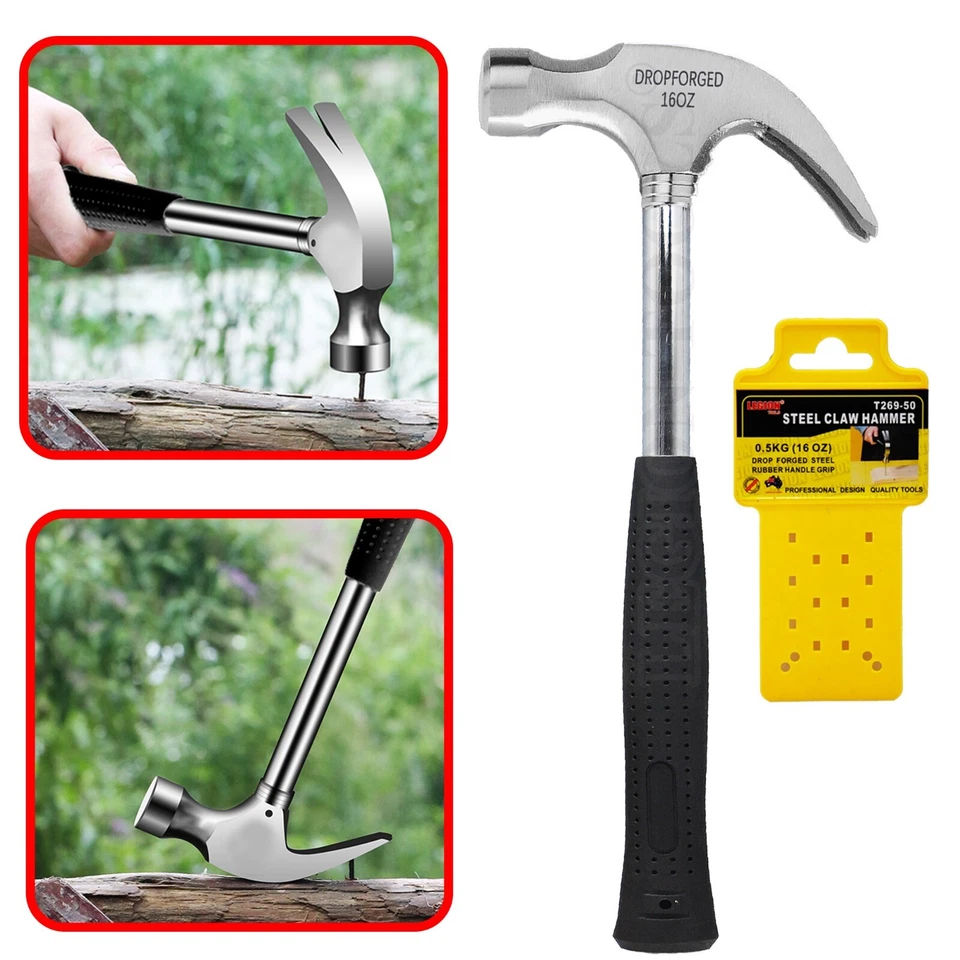 Claw Hammer 500g 16oz Steel Handle Heavy Duty with Rubber Grip - image 4 of 4