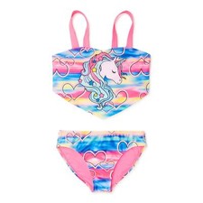 WonderNation Girls Unicorn Bikini Swimsuit UPF 50 2 Piece Toon Unicorn Large
