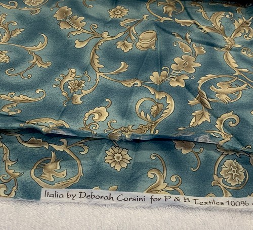 Vintage Fabric Italia Deborah Corsini P&B Textiles Blue-Green 100% Cotton Craft - Picture 9 of 11