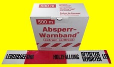 FLUID 10028 Absperrband Warnband 500 Meter HOLZF&Auml;LLUNG EXTREM REISSFEST Rot Wei&szlig;