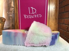 I.D. REQUIRED  Pandora  MULTI COLOR FUR Platform Slippers. Size 8 Beautiful 