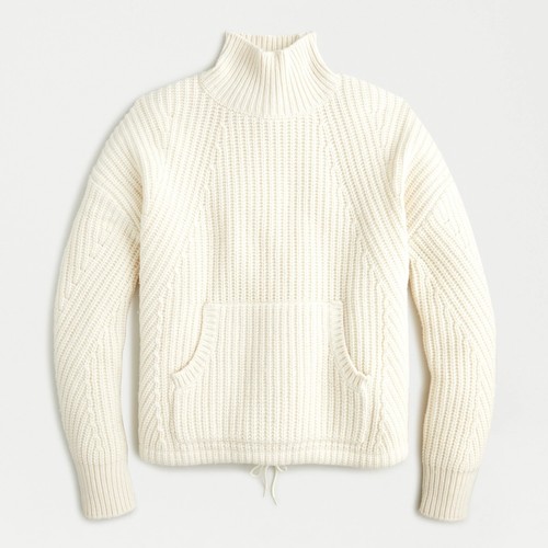 J.CREW WOMEN Front-Pocket Turtleneck Drawstring Hem Oversized Sweater L XL Cream - Picture 2 of 8