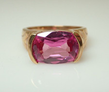 Pink Sapphire Bezel Set Sterling Silver Vermeil Band Ring Sz 10