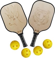 Wood Pickleball Paddles Set with Balls