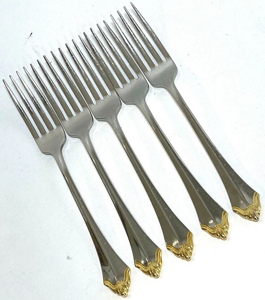 Community By Oneida GOLDEN KENWOOD 5 tenedores de cena mango de punta dorada de acero inoxidable Foto 3 de 4