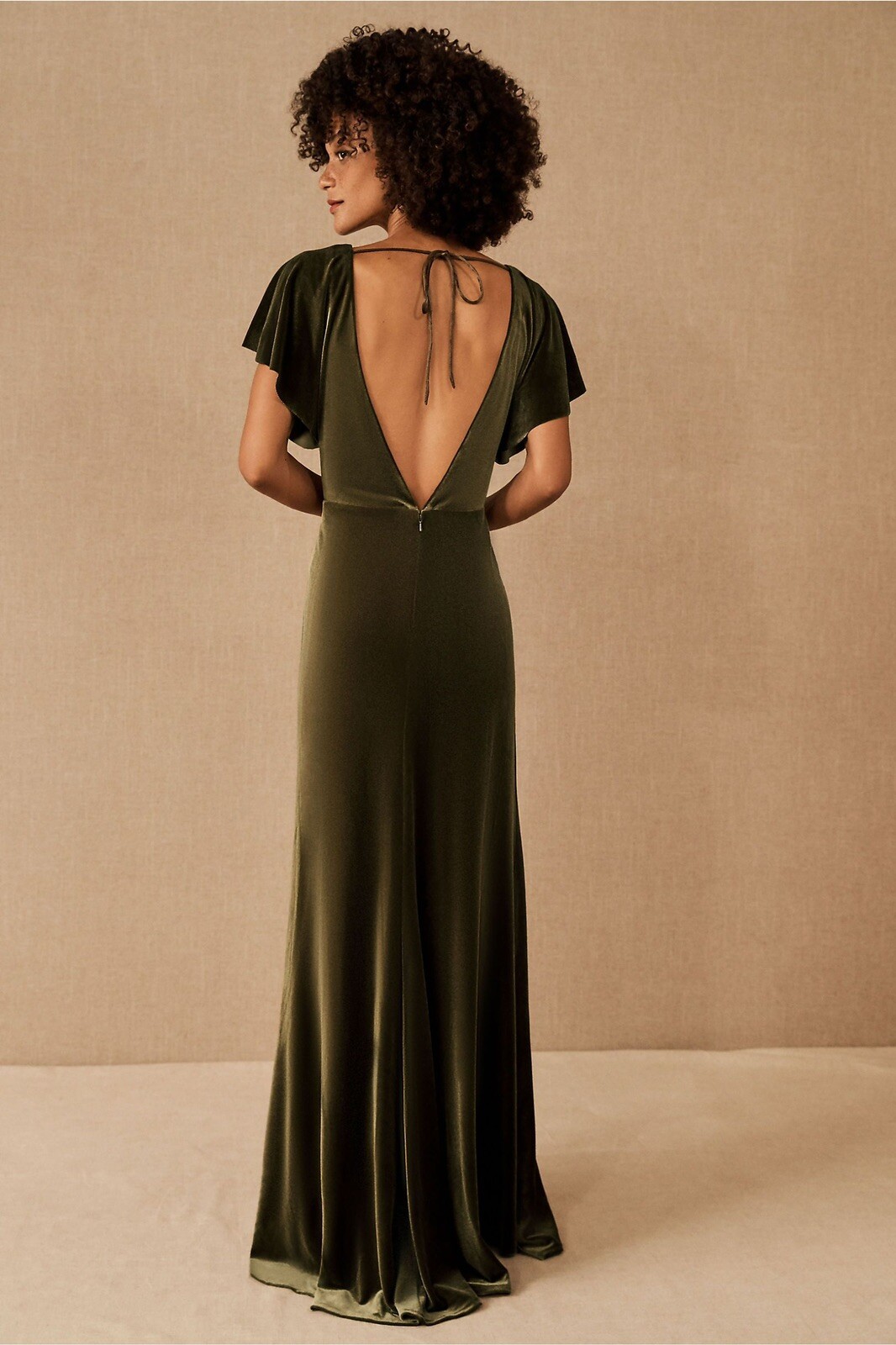 jenny yoo ellis velvet open back dress Jenny Yoo Ellis Flutter-Sleeve Open-Back Stretch Velvet Gown