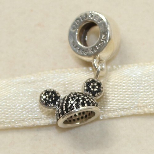 New Pandora Charm Mickey Mouse Sparklin Ear Hat Black 791471NCK W Suede Pouch - Picture 3 of 5