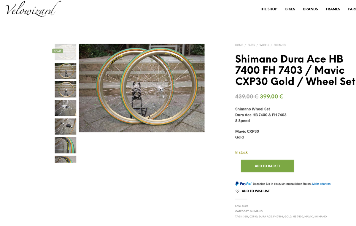 Shimano Dura Ace FH 7403 HB 7400 / Mavic CXP30 Gold / 36 H / 8 Sp