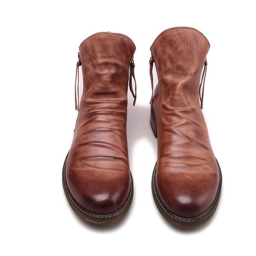 Retro Style Men Double Zipper Ankle Boots Faux Leather Western Motorcycle Casual - Picture 25 of 28
