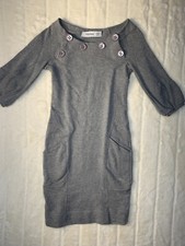 Zara Basics Women’s Small Gray Bodycon Mini Dress 3/4 Sleeve Front Pockets