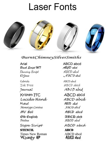 Anillo abovedado de acero S/enchapado en iones de oro grabado láser personalizado opcional BCSS-R002 - Imagen 2 de 5