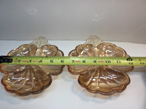 Juego de dos platos vintage de vidrio de carnaval trébol nuez caramelo de jeanette caléndula en excelente estado - Imagen 5 de 7