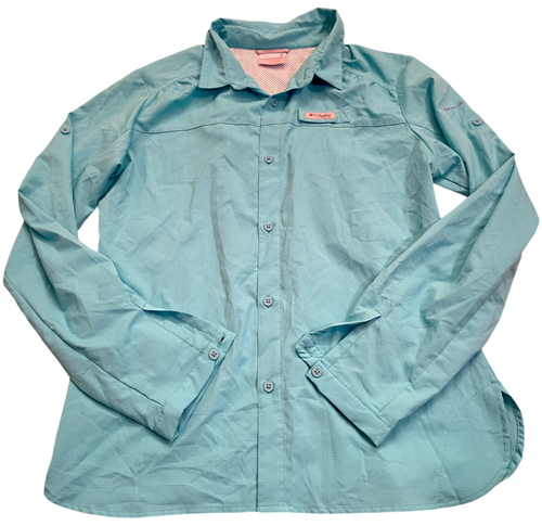 camicia giovanile COLUMBIA pfg OMNI-SHADE blu Tamiami con bottoni ragazza XL 18 20 AG7802