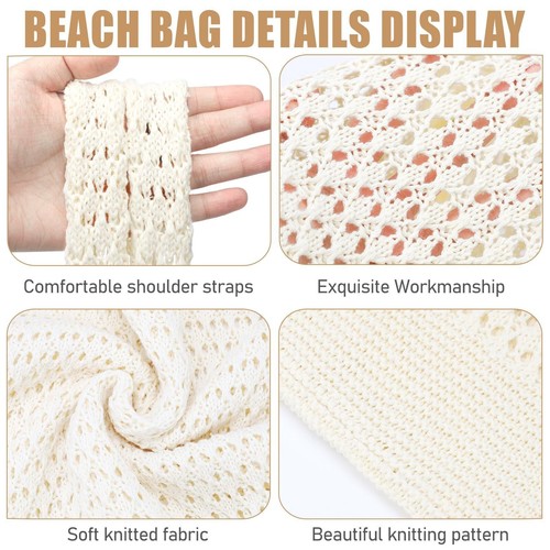 Woven's Fashion Crochet Handbag Summer Beach Tote Bag Shopping Straw Bag - Beige - Picture 6 of 8