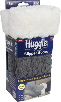 Huggle   Slipper Socks ''Premium Fleece & Non-Slip Grips''    One Size FITS ALL