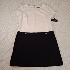 Tommy Hilfiger Womens 14 Sheath Dress Ivory Black Colorblock Button Accent NWT