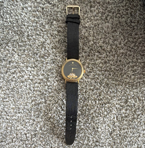 Vacheron Constantin Geneve Mechanical Chronometer Gold Black Leather Watch