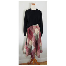 Vintage 70s Wool Blend Plaid High Waisted A-line Midi Skirt - Preppy Academia