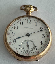 VINTAGE 0 SIZE WALTHAM POCKET WATCH GR. 110 KEEPING TIME YELLOW GOLD FILLED
