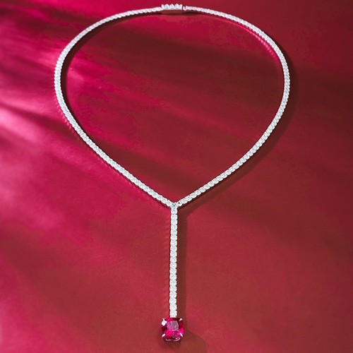 Lab Grown Ruby Luxury Y-Shaped Necklace, Elegant & Chic Design, 18K Gold Vermeil - Picture 2 of 5
