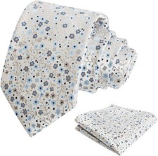 Mens 3.15inches Exquisite Floral Tie with Small Flower B142-gray/ Navy Blue