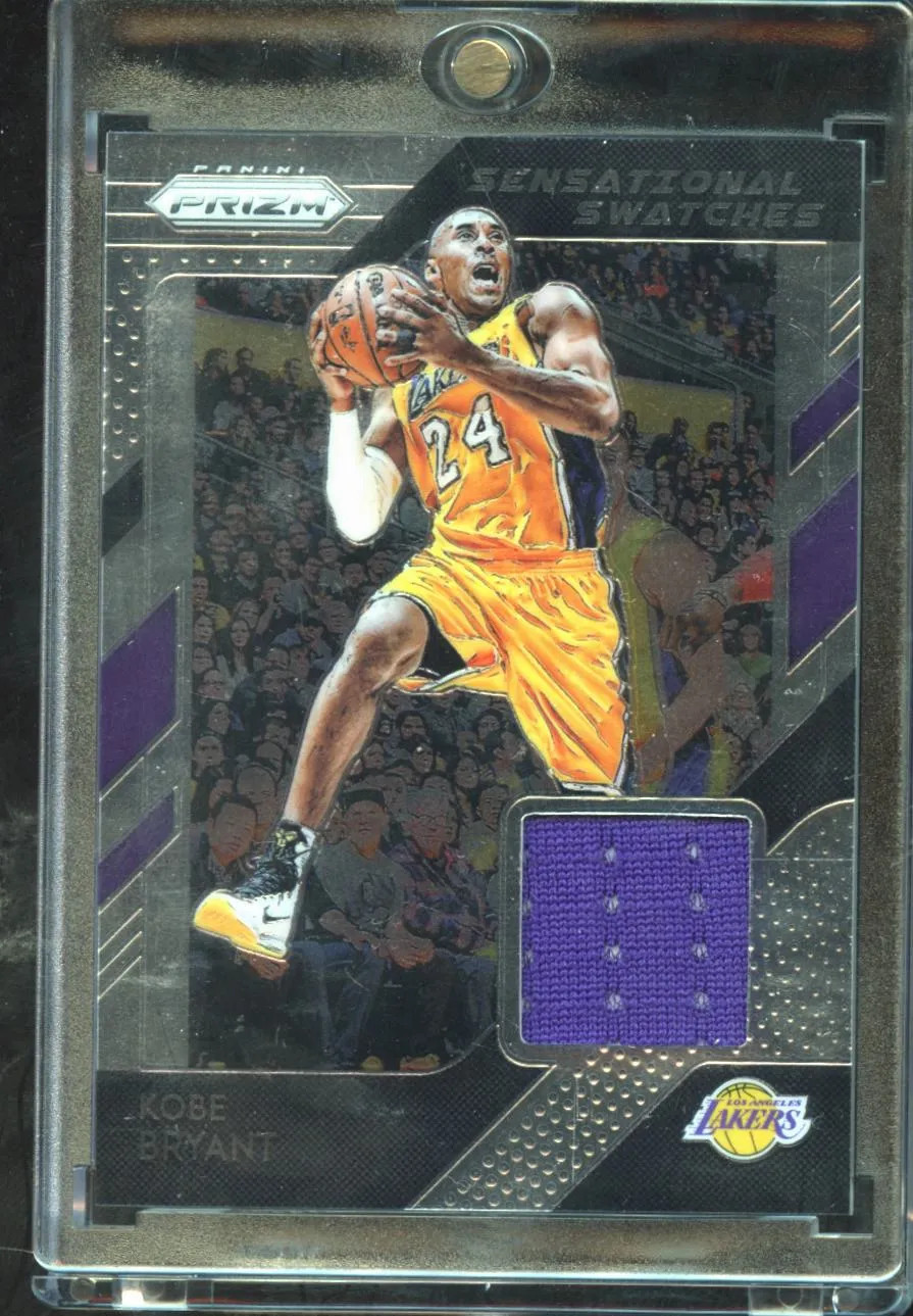 Kobe Bryant #19 Basketball Cards 2018 Panini Prizm Sensational Swatches trading card — raw and PSA graded price guide