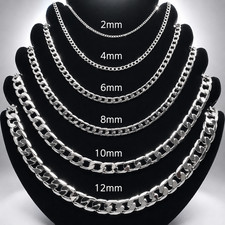 Solid 925 Sterling Silver Curb Chain Necklace Men Women Wedding Engagement Gift
