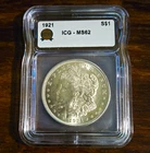 1921 Morgan Silver Dollar $1 ICG MS62 Graded Coin, Philadelphia Mint