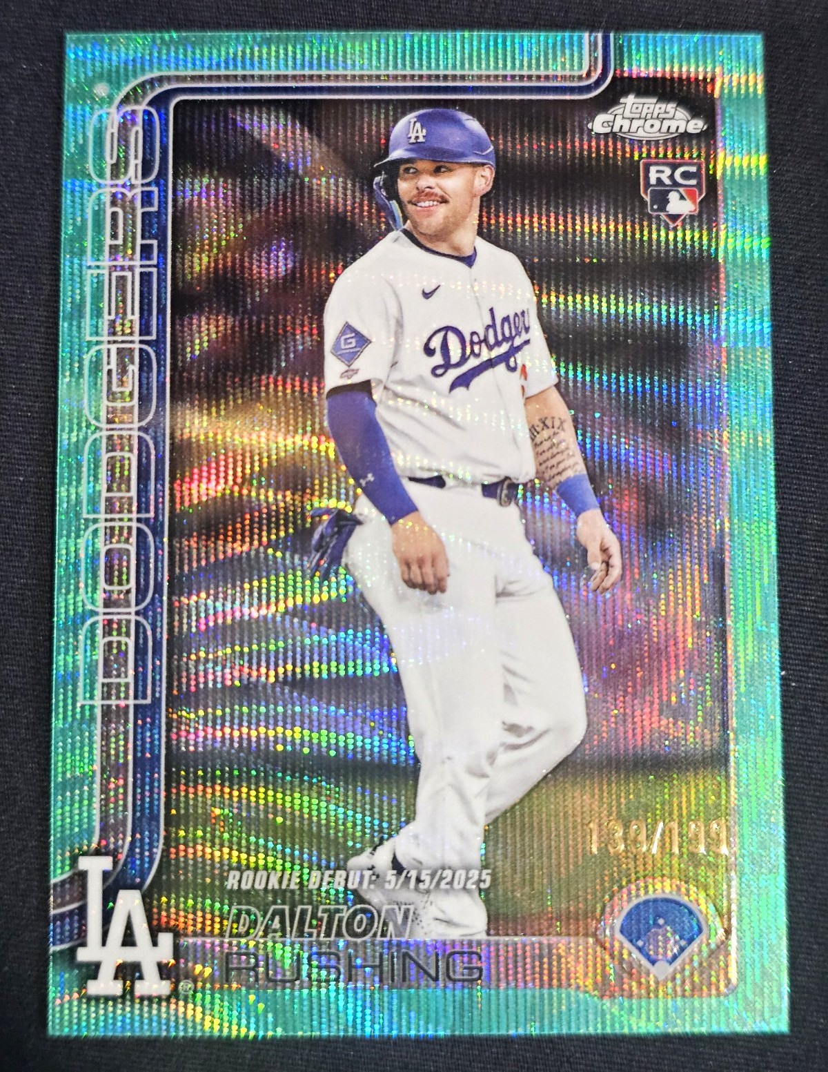 Topps 2025 Chrome Update Dalton Rushing Dodgers #USC151 Aqua Wave RC /199