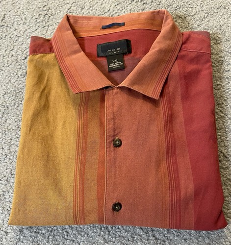 80s Axist Striped Button Up Shirt 2XL Red Orange Casual Party Classic Hong Kong - Picture 11 of 11