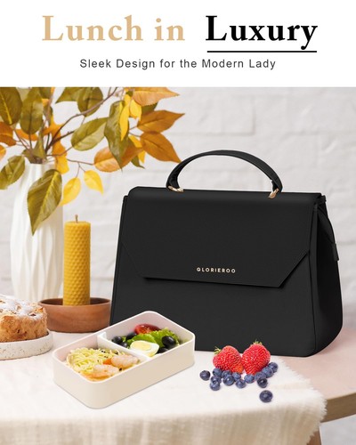 Lunch Box Tote Women - Fashion Stylish Vegan Leather Insulated Lunch Bag with... - Picture 2 of 8