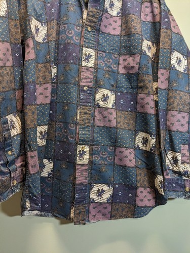 Vintage 90s I.N.C International Concepts Button-down Patchwork Shirt Medium Prep - Picture 8 of 20