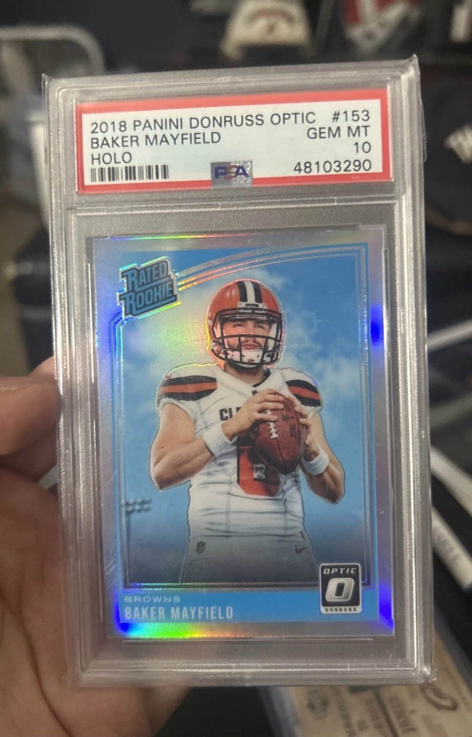 Baker Mayfield 2018 Donruss Optic Rated Rookie (HOLO) #153 Graded PSA 10