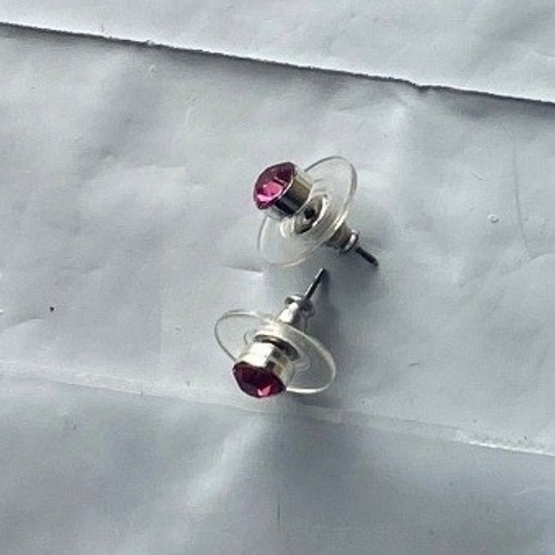 Tiny Stud Earrings Pink Gemstone Silver tone Smal… - image 1