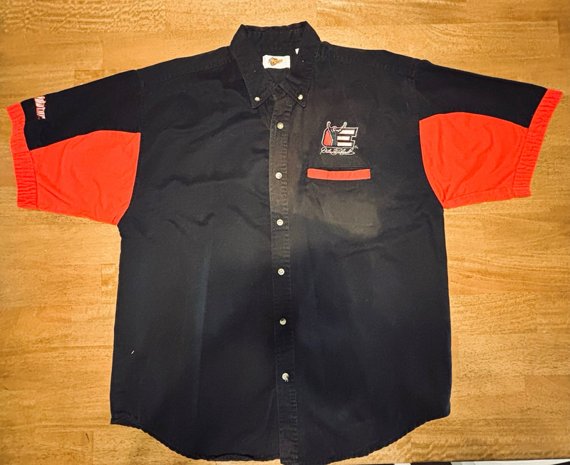 Dodge Men’s XL Black/Red Colorblock Button-Down Shirt Embroidered Logo Pockets