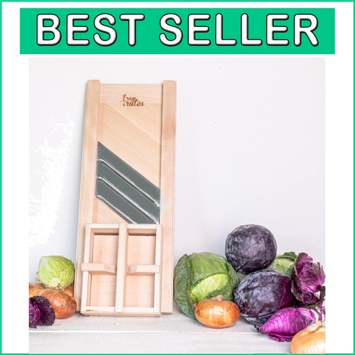 Natural Beech Wood Cabbage Shredder with Stainless Steel Blades & Safety Guard