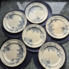 6xDoulton Burslem Stoneware Platter Vintage Blue White Plate Ceramic 10.5 Inches