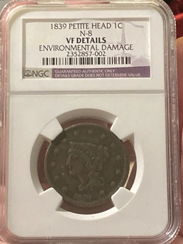 1839 Petite Head (Head of 1840) Braided Hair Large Cent NGC VF Details (Choice)