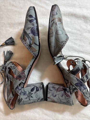 POETIC LICENSE Leather Green/Blue Multi Lace Up Block Heel Floral Shoes Sz 39 - Picture 5 of 10