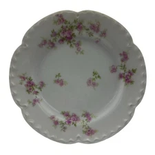 Haviland & Co Limoges France Schleiger 67G Bread Plate 6.25" Pink Floral Scallop