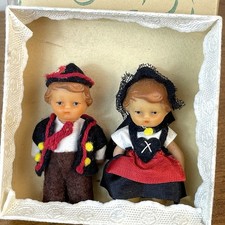 2 Vintage German Rubber Dolls Boy Girl Costume in Original Box Germany 3 Tall