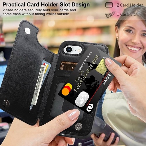 iPhone 16e Case 6.1” Wallet Flip Black Card Holder - Zdjęcie 3 z 7
