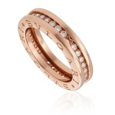 Bvlgari B.Zero1 18K Pink Gold 1-Band Diamond Pave Ring, Size 56 US 7.75 
