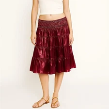 Vintage Y2K Wet Seal Embellished Sequin A-Line Satin Boho Skirt L