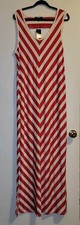 Coolwear Plus Size XXXL Red White Chevron Stripe Maxi Dress V-Neck Summer Casual