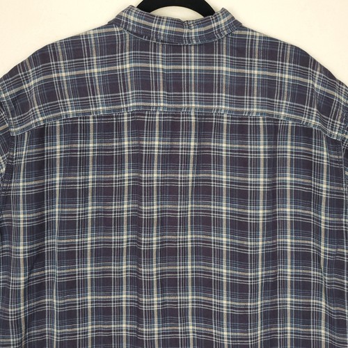 Timberland Men's Linen Blend Button Up Shirt XXL Blue Plaid Short Sleeve Soft - Picture 14 of 17