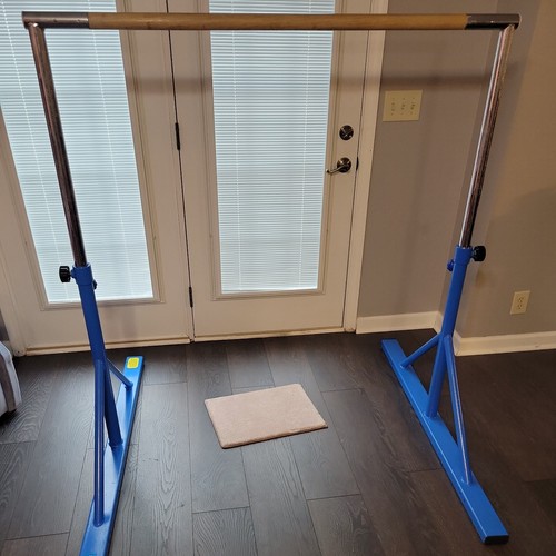 Z ATHLETIC Kip Bar Blue Legs with Wood Bar Adjustable with 8 Heights up to 5 ft